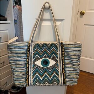 Evil Eye Beaded Tote Travel Bag